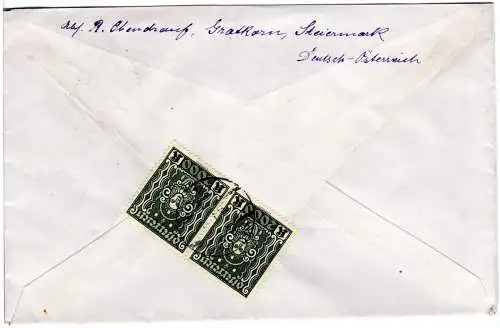 Österreich 1921, MeF Paar 50 H. auf Drucksache Brief v. Waidhofen n. Norwegen