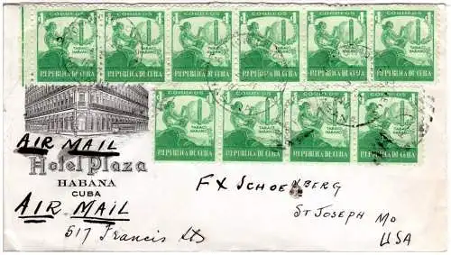 Cuba 1940, 10x1 C. Tabaco Habano auf Hotel Brief v. Havanna i.d. USA