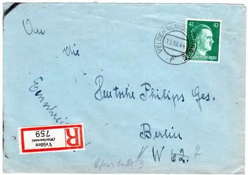 DR 1944, 42 Pf. auf Ostmark Brief v. Velden (Wörthersee, Kärnten)) n. Berlin