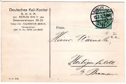 DR 1912, 5 Pf. Germania m. perfins auf Firmen Karte v. Berlin