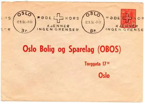 Norwegen 1951, sauber gebr. 25 öre Privat Ganzsachen-Umschlag v. Oslo.