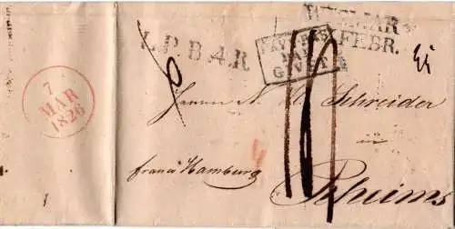 Mecklenburg-Schwerin 1826, L2 Wismar auf Porto Brief via NL n. Frankreich