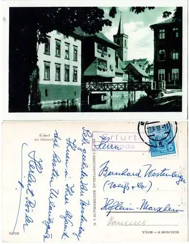 DDR 1956, Landpoststpl. ERFURT-RHODA auf sw-AK m. 10 Pf.