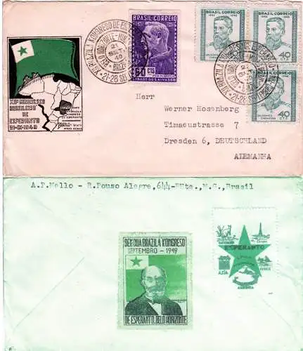 Brasilien 1949, Brief m. Stpl. Belo Horizonte XI.Brazilia Kongress Esperanto...