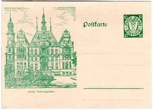 Danzig P 38 I, sauber ungebr. 10 Pf. Ganzsache m. Abb. Volkstagsgebäude