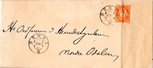 Norwegen 1881, EF 3 öre auf kpl. Falt-Drucksache m. Killer-Stempel v. ODNAES