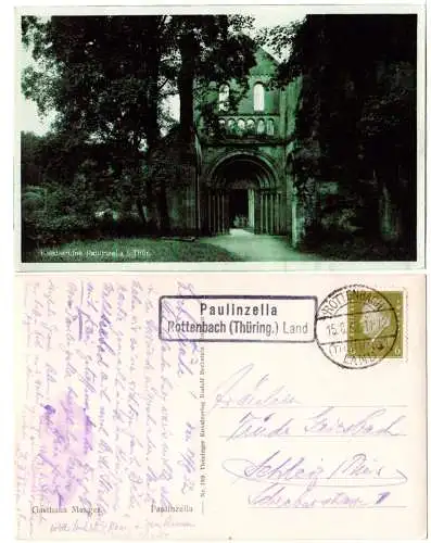 DR 1932, Landpoststpl. PAULINZELLA Rottenbach (Thüring.) Land auf sw-AK m. 6 Pf.