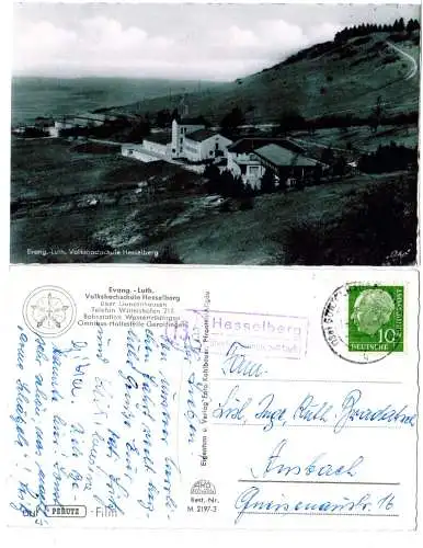 BRD 1959, Landpoststpl. 13a HESSELBERG über Gunzenhausen auf sw-AK m. 10 Pf.