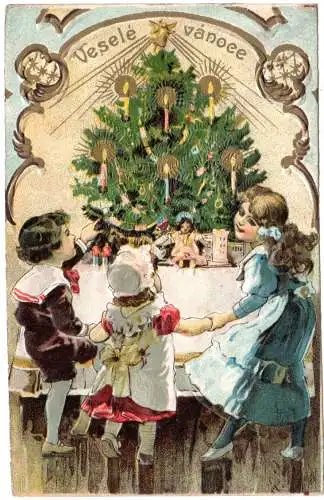 Veselé Vánoce, Frohe Weihnachten, schöne, 1906 gebr. Weihnachten Präge-AK