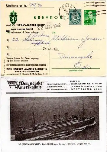 Norwegen 1962, 10+25 öre Ganzsachenkarte v. Oslo m. Norsk Amerikalinie Zudruck