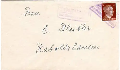 DR, Landpost Stpl. RABOLDSHAUSEN über Blaufelden als Entwerter auf Brief m. 3 Pf