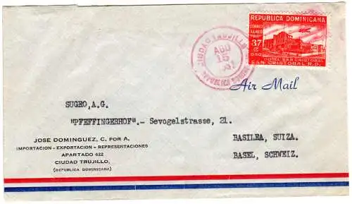 Dominikanische Republik 1951, EF 37 C. Hotel San Cristobal auf Luftpost Brief 