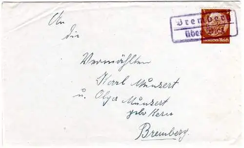 DR, Landpost Stpl. BREMBERG über Diez als Entwerter auf Brief m. 3 Pf.