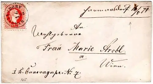 Österreich, handschriftl. + K1 HARMANNSDORF (NÖ) auf Brief m. 5 Kr. n. Wien