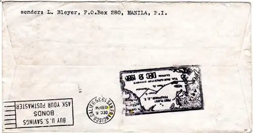 Philippinen 1935, 6 Marken auf Trans-Pacific Erstflug Brief v. Manila 