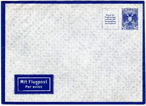 Österreich LU1, ungebr. 40 Gr. Luftpost Ganzsachenumschlag kpl. mit Einlageblatt