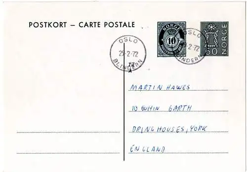 Norwegen P138, sauber gebr. 10 neben 60 öre Ganzsachenkarte (Aune 146) n. GB