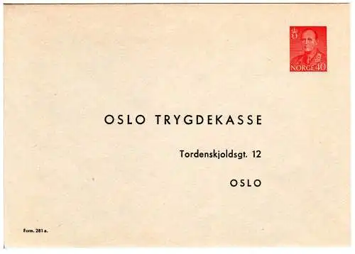 Norwegen, ungebr. 40 öre Oslo Trygdekasse Privat Ganzsachen-Umschlag