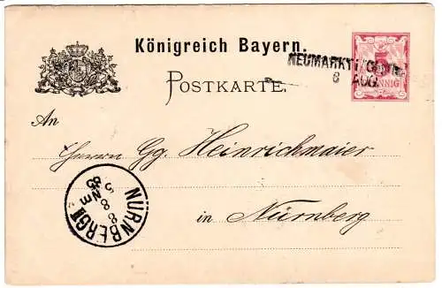 Bayern 1885, L2 Aushilfstpl. NEUMARKT i/Obpflz. auf 5 Pf. Ganzsache