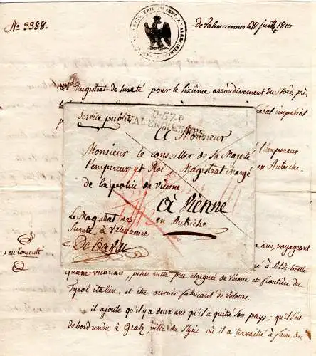 Frankreich 1810, L2 P.57.P. VALENCIENNES auf service public Brief n. Österreich