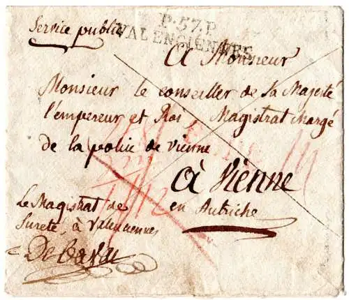 Frankreich 1810, L2 P.57.P. VALENCIENNES auf service public Brief n. Österreich