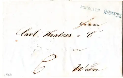 Österreich 1850, Mähren-L1 POHRLITZ in schwarzblau auf Brief n. Wien
