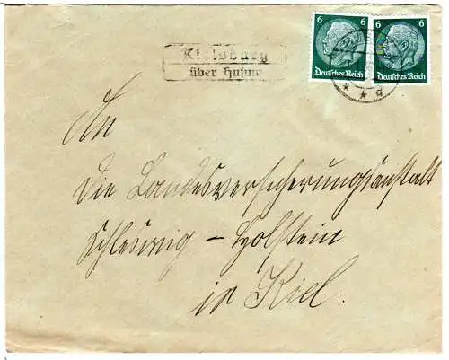 DR 1936, Landpost Stpl. KIELSBURG über Husum auf Brief m. 2x6 Pf 