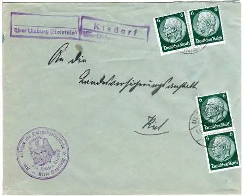 DR 1936, Landpost Stpl. KISDORF über Ulzburg (Holstein) auf Brief m. 4x6 Pf.