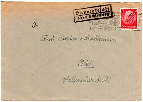 DR 1940, Landpost Stpl. HAVETOFTLOIT über Schleswig auf Brief m. 12. Pf.