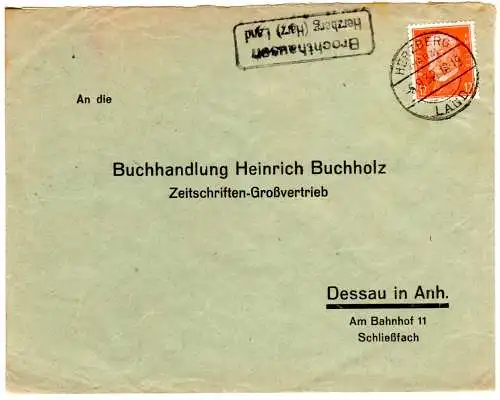 DR 1932, Landpost Stpl. BROCHTHAUSEN Herzberg (Harz) Land auf Brief m. 12 Pf.