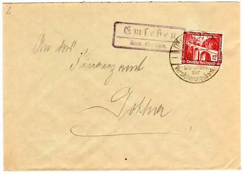 DR 1937, Landpost Stpl. EMLEBEN über Gotha auf Brief m. 12 Pf.