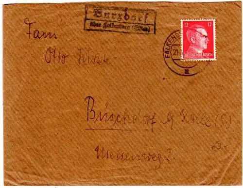 DR 1943, Landpost Stpl. BURGDORF über Falkenberg (Elster) auf Brief m. 12 Pf.