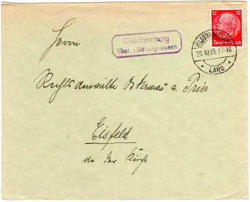 DR 1935, Landpost Stpl. GLEICHAMBERG über Hildburghausen auf Brief m. 12 Pf.