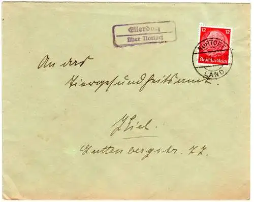 DR 1936, Landpost Stpl. ELLERDORF über Nortorf auf Brief m. 12 Pf.