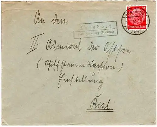 DR 1936, Landpost Stpl. KARSDORF über Freyburg (Unstrut) auf Brief m. 12 Pf.