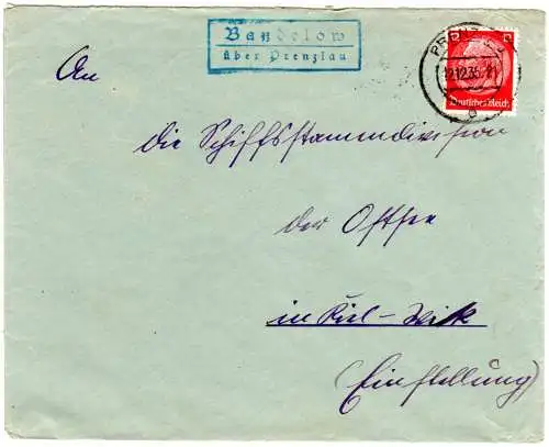 DR 1935, Landpost Stpl. BANDELOW über Prenzlau auf Brief m. 12 Pf.
