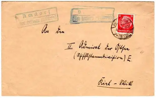 DR 1936, Landpost Stpl. AMDORF über Herborn (Dillkreis) auf Brief m. 12 Pf.