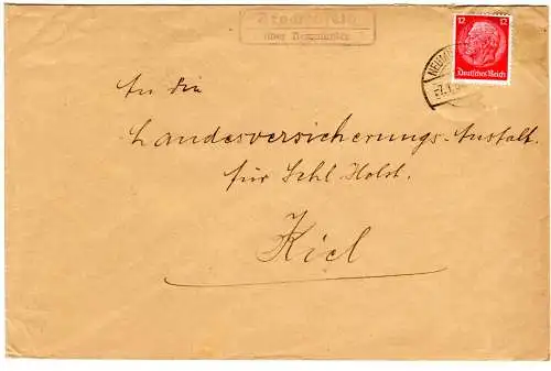 DR 1936, Landpost Stpl. BRACHENFELD über Neumünster auf Brief m. 12 Pf.