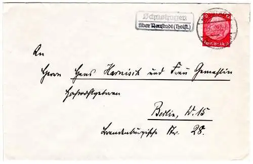 DR 1935, Landpost Stpl. SCHASHAGEN über Neustadt (Holstein) auf Brief m. 12 Pf.