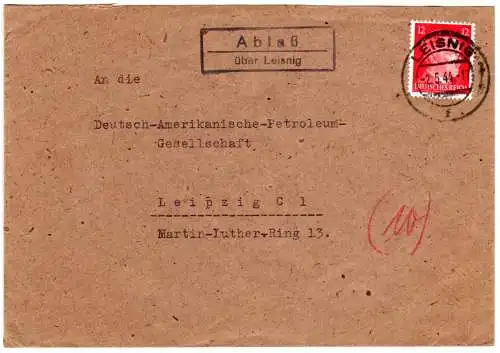 DR 1944, Landpost Stpl. ABLAß über Leisnig auf Brief m. 12 Pf.