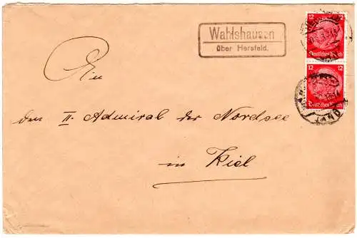 DR 1937, Landpost Stpl. WAHLSHAUSEN über Hersfeldauf Brief m. 2x12 Pf.