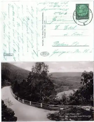 DR 1936, Landpost Stpl. DITTMANNSDORF über Floha (Sachsen) auf AK m. 6 Pf.