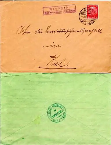 DR 1935, Landpost Stpl. HENNSTEDT über Kellinghusen auf Gemeide Brief m. 12 Pf.