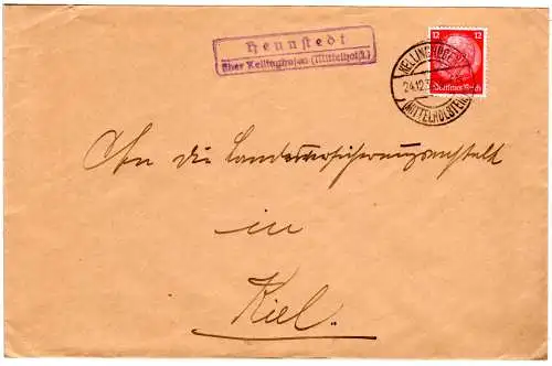 DR 1935, Landpost Stpl. HENNSTEDT über Kellinghusen auf Gemeide Brief m. 12 Pf.