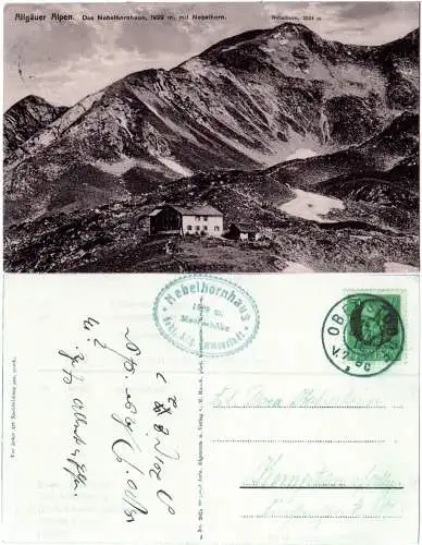 Nebelhornhaus, 1911 gebr. Berghütte-AK m. Cachet ...Sekt. Allg. Immenstadt
