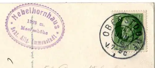 Nebelhornhaus, 1911 gebr. Berghütte-AK m. Cachet ...Sekt. Allg. Immenstadt