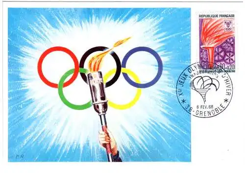 Frankreich 1968, 60+20 C. Flambeau Olympique auf attraktiver Maximimkarte