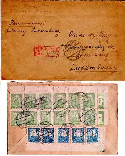 Polen 1925, Massenfr. 5x3+12x5 Gr. rs. auf Reko-Brief v. Warschau n. Luxemburg