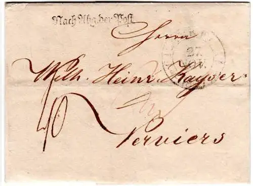 Taxis 1827, Fraktur-L1 Nach Abg.der Post auf Porto Brief v. Frankfurt n. Belgien