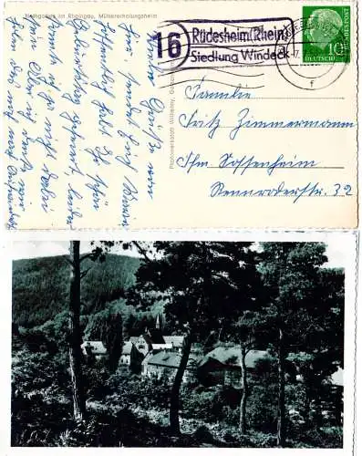 BRD 1958, Landpost Stpl. 16 RÜDESHEIM SIEDLUNG WINDECK auf Nothgottes sw-AK 